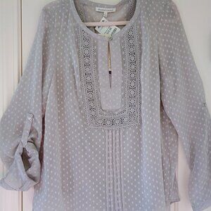 BNWT 2 PC GRAY SILVER BLOUSE/CAMISOLE LONG SLEEVE LACE DETAILS   DANIEL RAINN